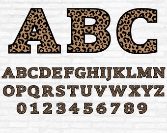 Leopard Print Alphabet & Numbers SVG, PNG, DXF, Layered Cut files (Digital Download)