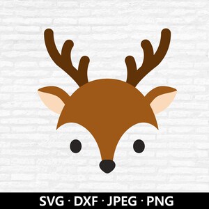 Słodka twarz jelenia SVG, renifer DXF, plik do cięcia dla dzieci jelenia leśnego, słodkie zwierzęce cliparty jelenia, pliki do cięcia twarzy renifera cyfrowe pobieranie
