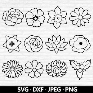 Bloemen SVG, geboortemaand bloem Svg, bloem Svg-bundel, botanische PNG, bloemen Clipart, Wildflower DXF, verjaardag bloem Svg digitale download