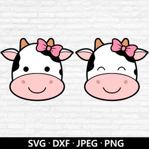 Visage de vache pour les filles Svg, Svg de visage de vache, vache svg, clipart ferme mignon fille enfants, PNG animal mignon, vache mignonne coupe fichiers téléchargement numérique