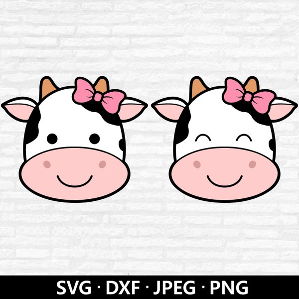 Vache visage pour les filles Svg, vache visage Svg, svg de vache, jolie fille enfants ferme Clipart, mignon Animal PNG, jolie vache PNG coupe fichiers Cricut Silhouette