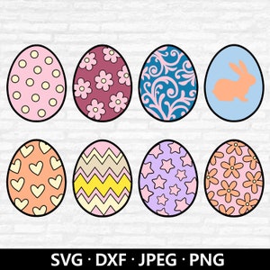 Oeuf de Pâques Svg, Pâques Svg Bundle, oeuf motif Svg, Clipart oeuf de Pâques, point Floral étoile coeur lapin oeufs de Pâques coupés fichiers en téléchargement numérique