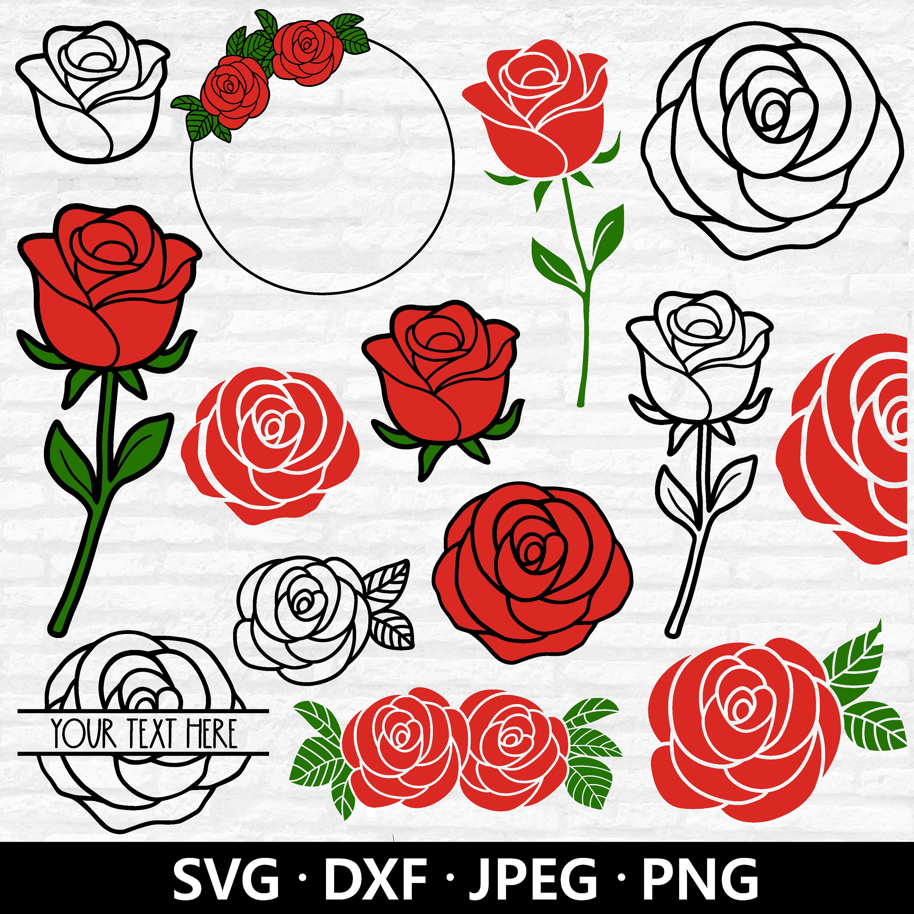 Rose SVG Flower SVG PNG Cut File Bundle, Transparent Background