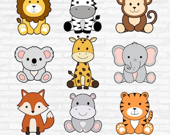 Safari Animals SVG Bundle, Jungle Animal Clipart, Silhouette Cut File (Digital Download)