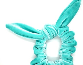 Teal Velvet Scrunchie with Wired Bow Knot
