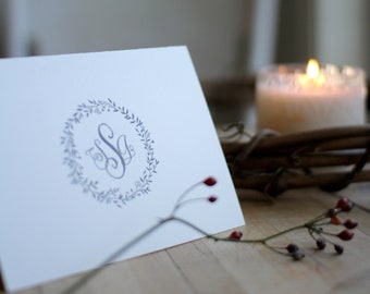 Custom Monogram Wreath Letterpress Stationery