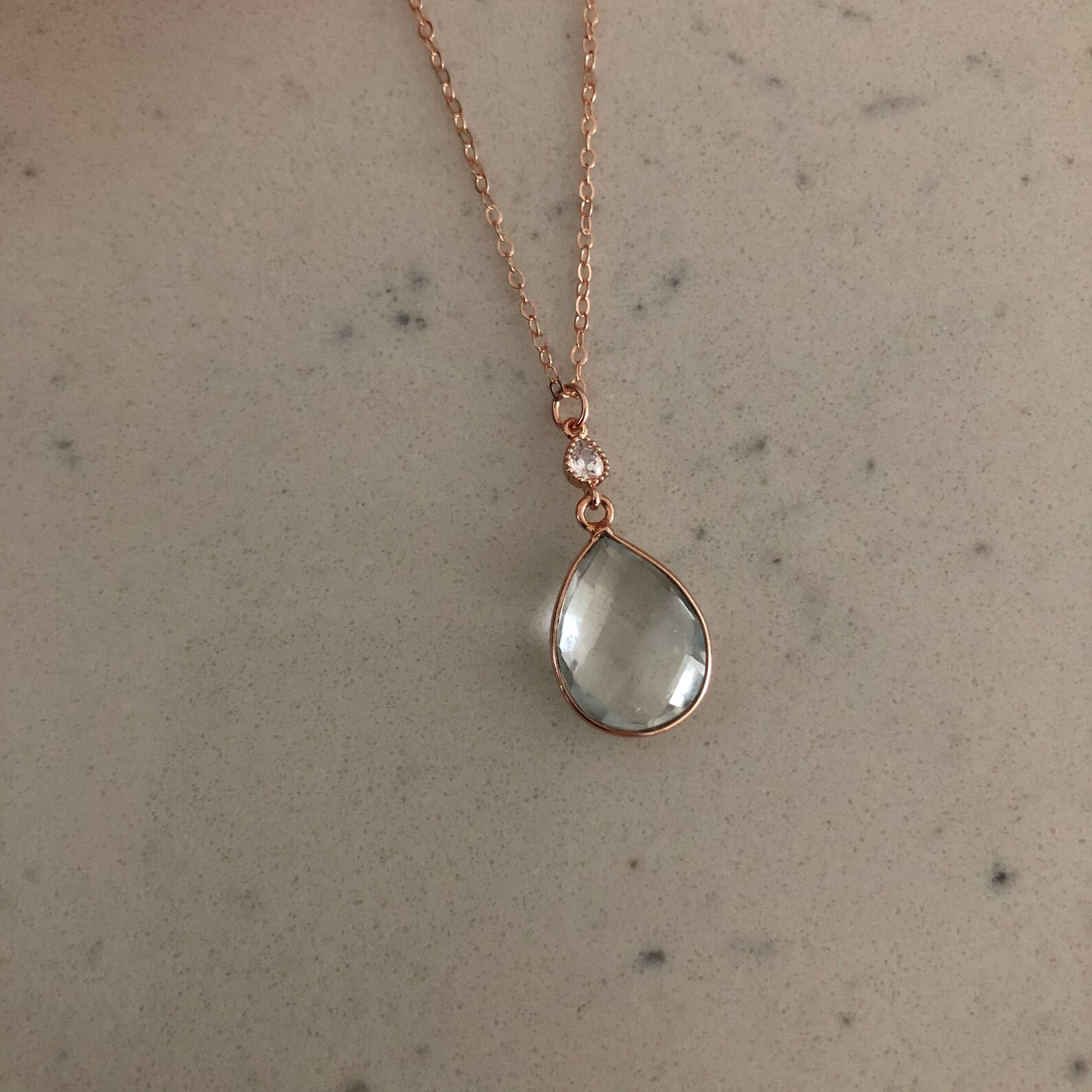 Rose Gold Crystal Stone Necklace Crystal Necklace Jewelry Etsy