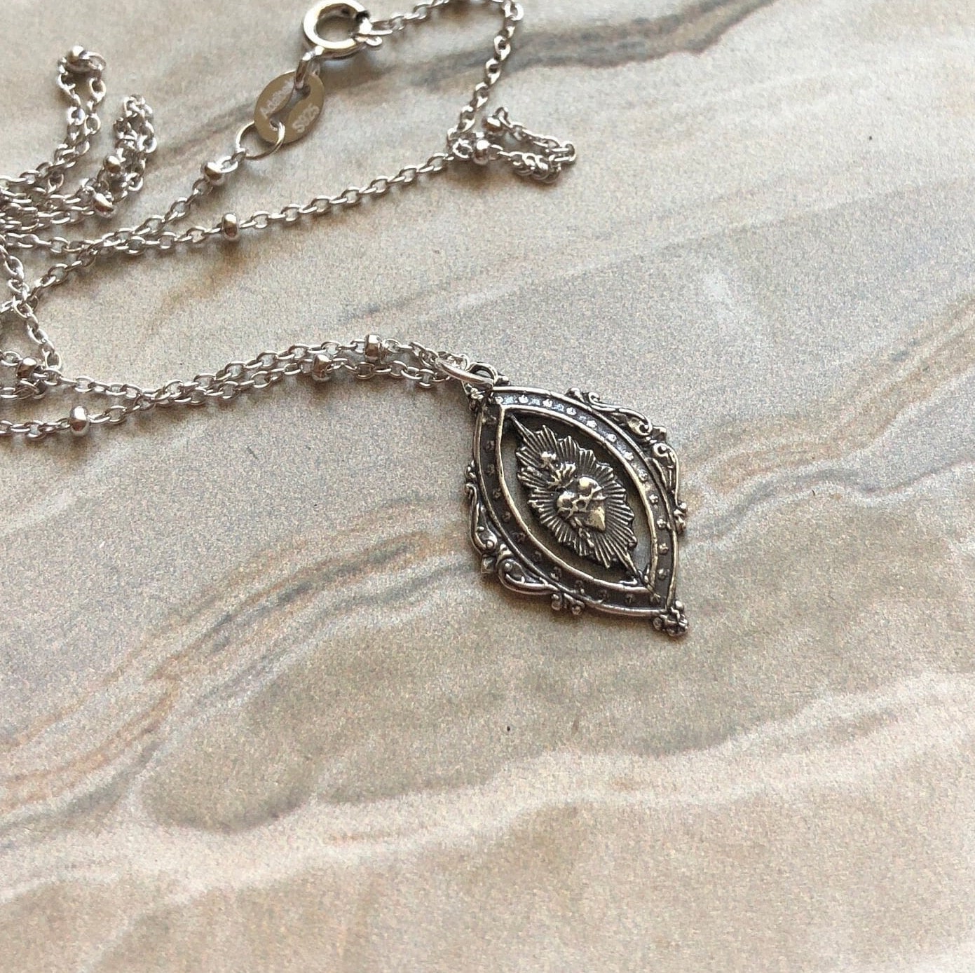 Sterling Silver Sacred Heart Necklace Heart Necklace Catholic