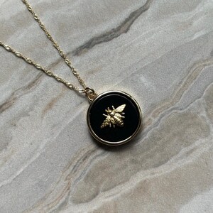 Rose Quartz Bee necklace | Black Onyx Necklace, Save the bees Necklace | Minimalist necklace Black Necklace Gold Necklace Bee Jewelry