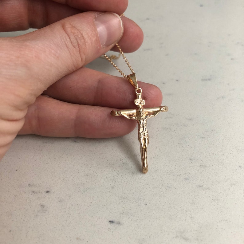 Gold Crucifix Necklace for Catholic Gold Cross Necklace Etsy