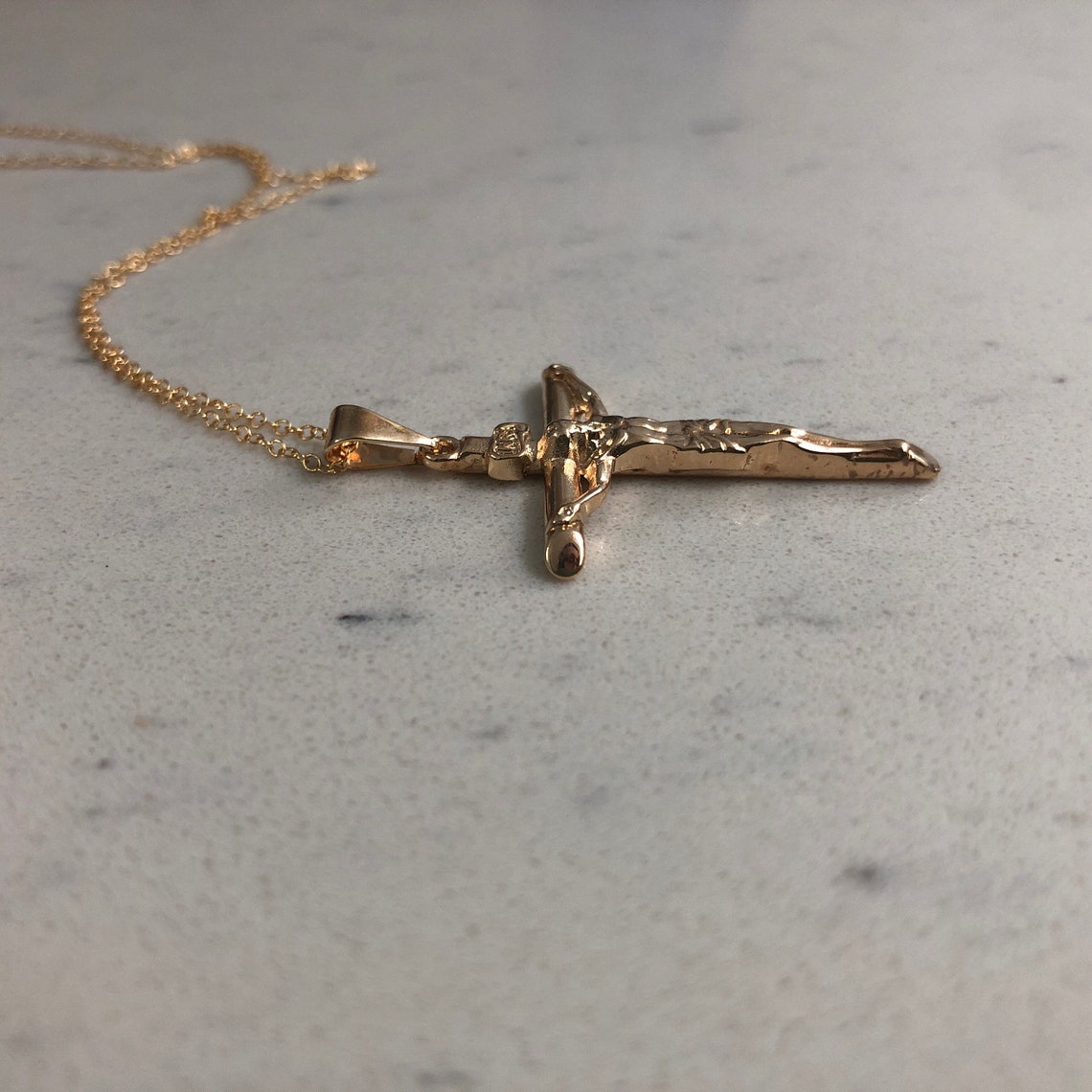 Gold Crucifix Necklace for Catholic Gold Cross Necklace Etsy