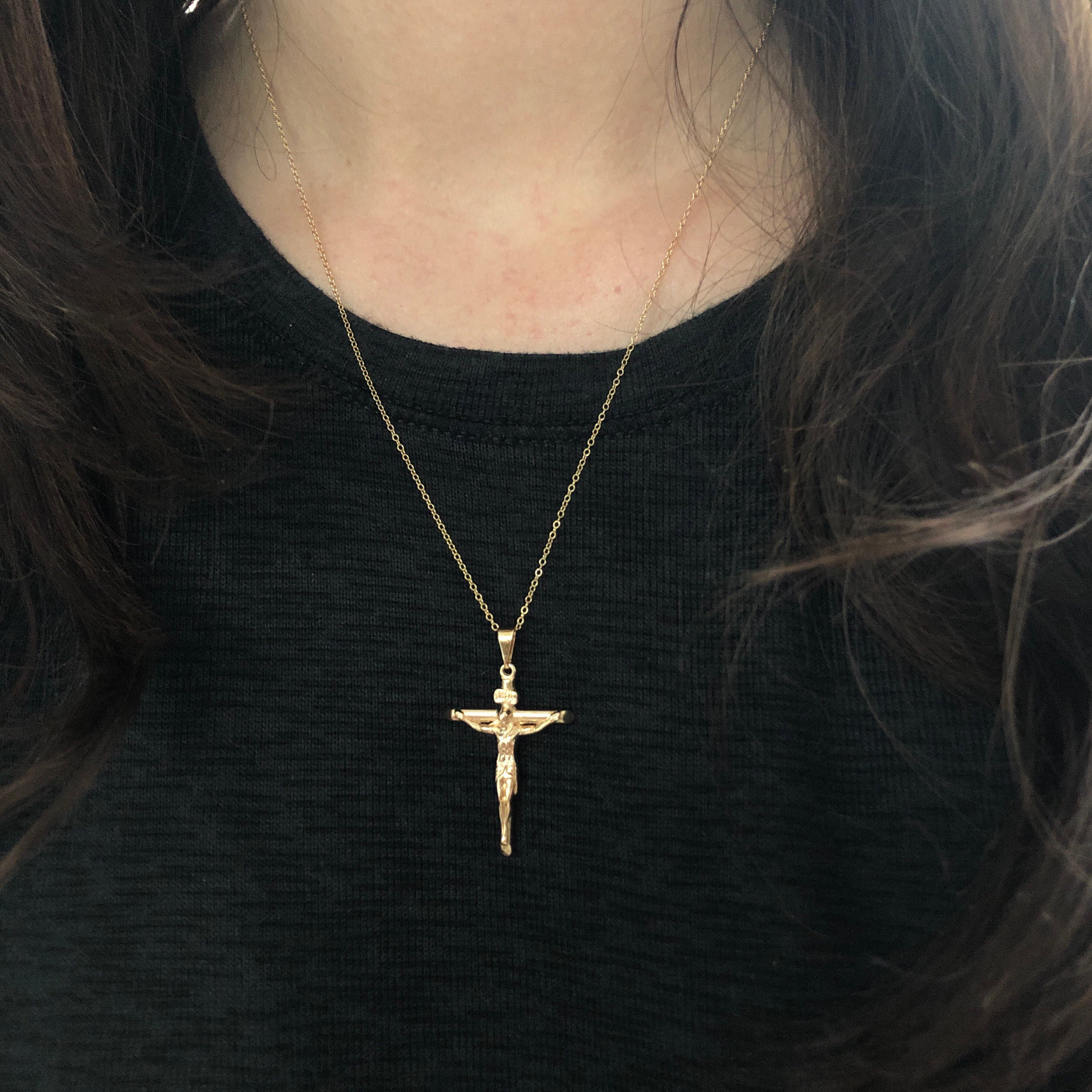 Gold Crucifix Necklace for Catholic Gold Cross Necklace Etsy