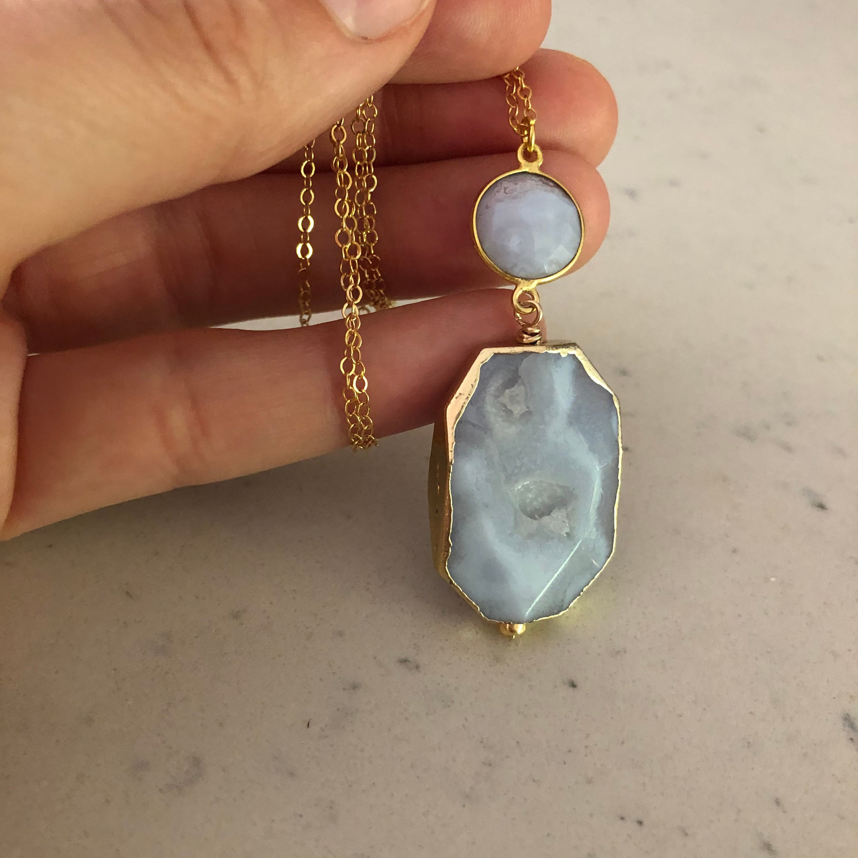 Blue Lace Agate pendant necklace Lace Agate Necklace Blue Etsy