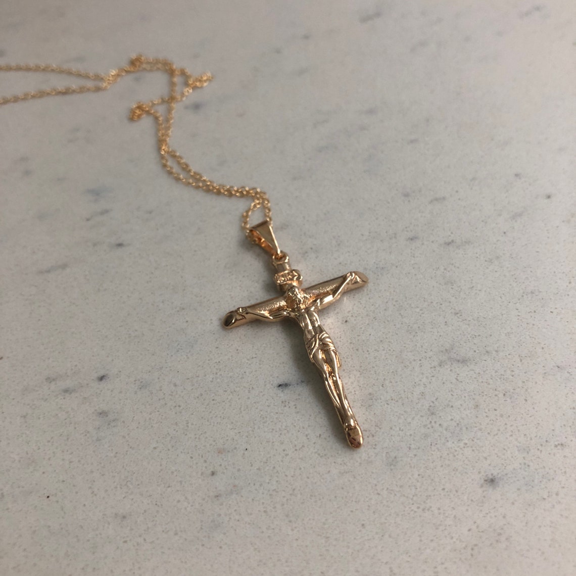 Gold Crucifix Necklace for Catholic Gold Cross Necklace Etsy