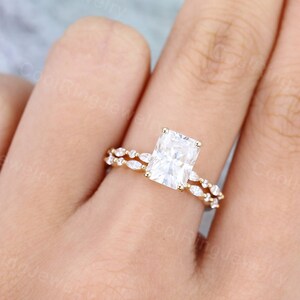 Stralend geslepen Moissaniet verlovingsring set Unieke geelgouden verlovingsring Massief 14k Marquise geslepen diamanten ring Trouwring set