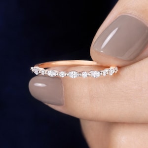 Halv evighet vigselring med labbodlad diamant för kvinnor Moissanitring i massivt roséguld, marquise-slipad diamant, matchande stapelring i present