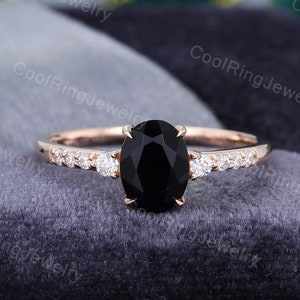 Oval cut Black onyx engagement ring vintage Rose Gold engagement ring Half eternity Diamond / Moissanite Bridal Anniversary gift for women