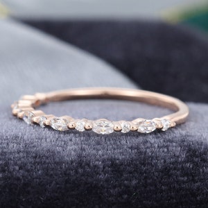 Half eternity wedding band women Moissanite wedding band Rose gold Marquise cut diamond stacking matching Vintage ring Bridal Gift for women image 1