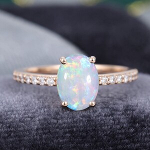 Opal Engagement Ring Rose Gold Oval Cut Vintage Engagement - Etsy