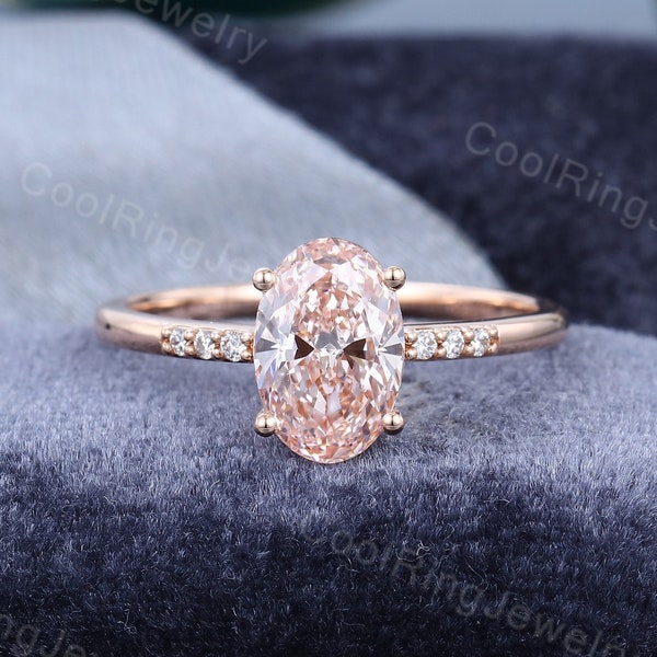 Oval Pink Diamond engagement ring Unique diamond engagement ring rose gold Vintage Bridal ring Wedding anniversary gift for her