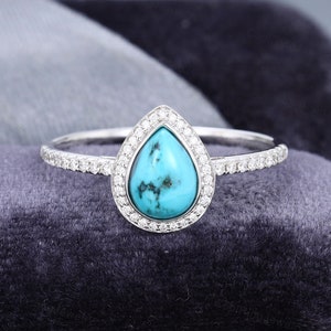 Türkis Verlobungsring Weißgold Vintage Birnenförmiger Ring Halo Diamantring Antik Versprechen Ring Braut Jahrestag Geschenk für Frauen