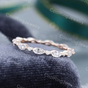 Full eternity Diamond ring Vintage Lab Grown Diamond wedding band Rose gold band Marquise Diamond stacking matching ring Bridal Promise Gift