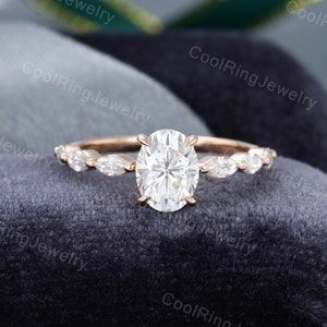 Oval Moissanite engagement ring 18K Solid Rose gold ring Marquise cut Natural Diamond ring Art deco Wedding Anniversary gift for women