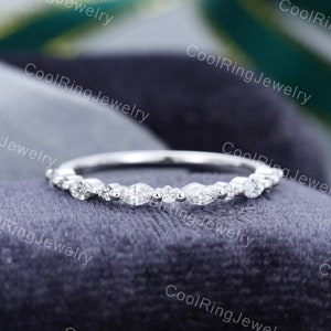 Half eternity wedding band women Moissanite wedding band White gold ring Marquise cut natural diamond stacking matching Unique Bridal Gift