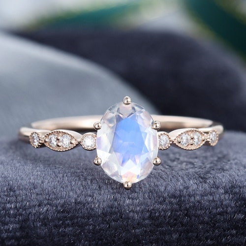 Pear Shaped Moonstone Engagement Ring Vintage Rose Gold Unique | Etsy