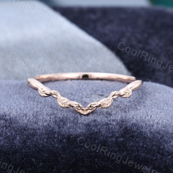 Wedding band women Solid 14k gold ring Unique Curved rose gold wedding ring Art deco Leaf ring Bridal Promise ring Wedding Anniversary gift