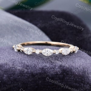 Lab grown diamond wedding band Unique Rose gold band Half eternity Moissanite ring Marquise stacking matching ring Bridal Promise Gift