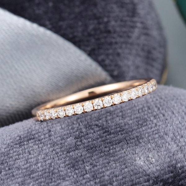 Half eternity Lab grown diamond band Rose gold wedding band vintage Solid 14K gold Unique Bridal Stacking Matching Promise Gift for her