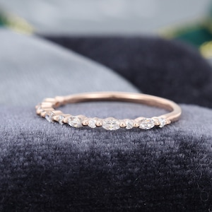 Half eternity wedding band women Moissanite wedding band Rose gold Marquise cut diamond stacking matching Vintage ring Bridal Gift for women image 2