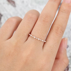 Half eternity wedding band women Moissanite wedding band Rose gold Marquise cut diamond stacking matching Vintage ring Bridal Gift for women image 4