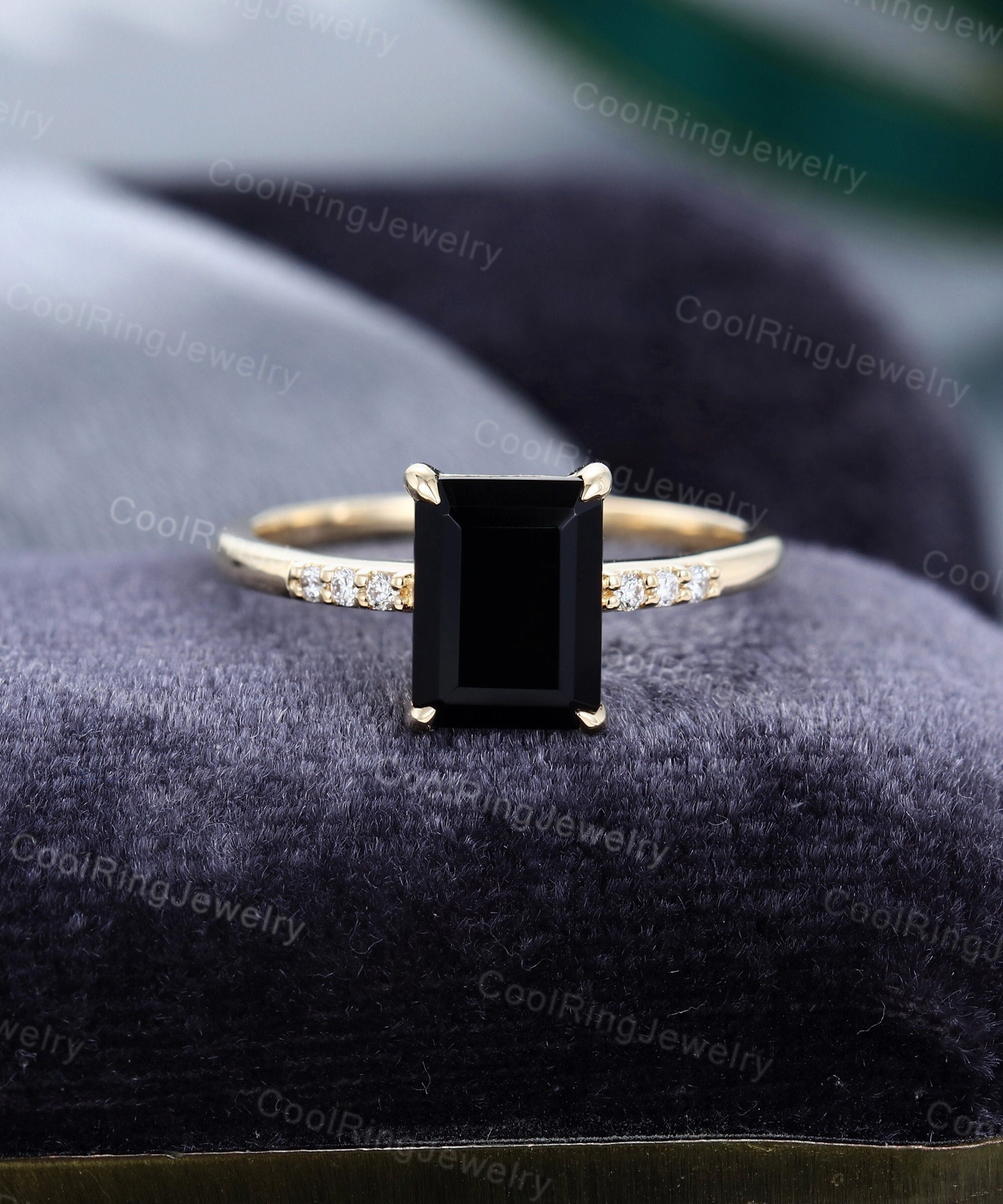 Female Sterling Silver Ring Jewelry With Semi Precious Black Onyx