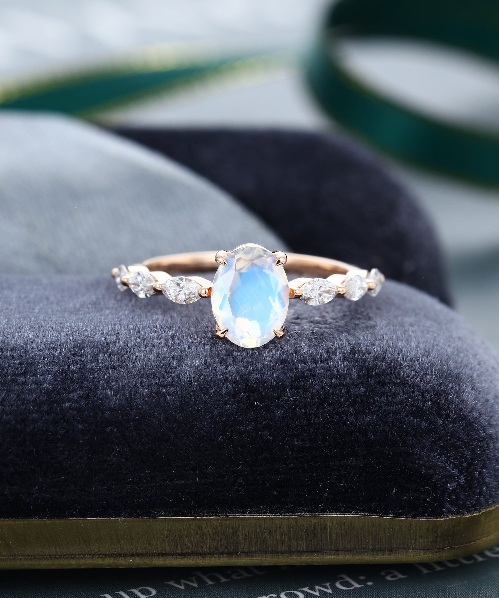 Oval cut Moonstone engagement ring vintage Rose Gold | Etsy