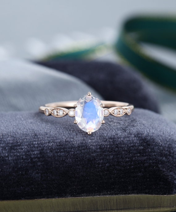 Oval cut Moonstone engagement ring vintage Unique rose gold | Etsy