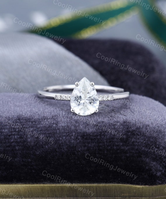 Anillo de compromiso de zafiro blanco natural en forma de pera vintage Anillo de compromiso de oro blanco Anillo de diamantes Anillo nupcial Regalo de aniversario para mujeres Etsy Espana
