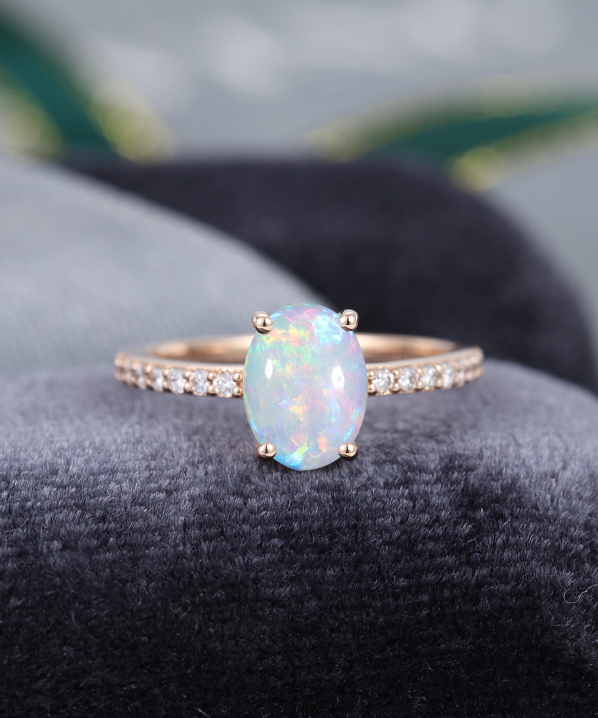 Opal engagement ring Rose Gold oval cut vintage engagement | Etsy