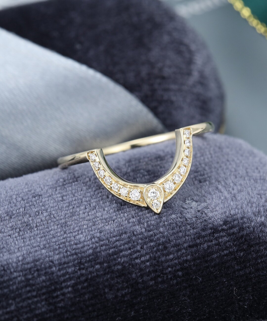 Curved Wedding Band Women Solid 14k Yellow Gold Diamond Wedding Band ...