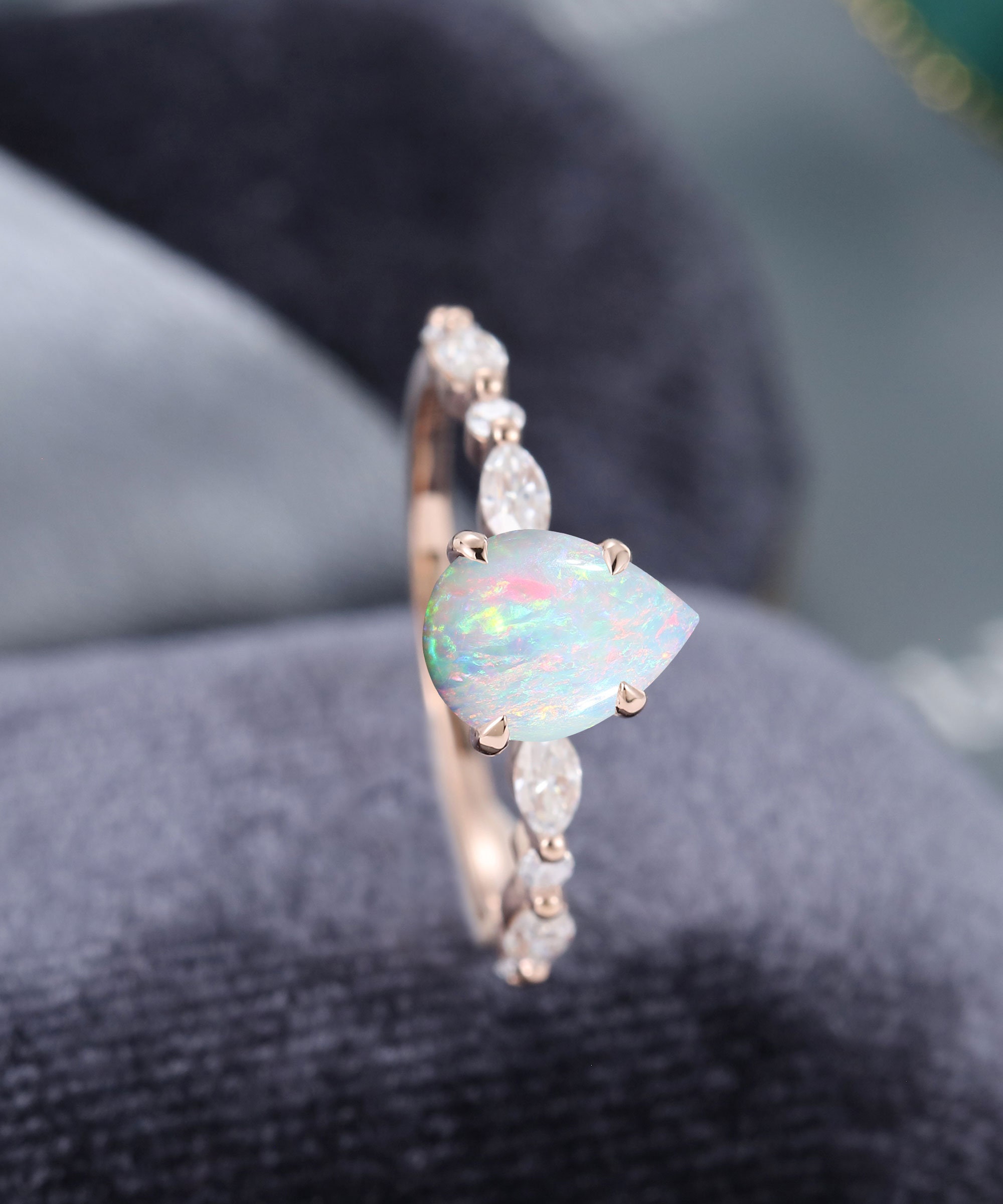 Pear shaped Opal engagement ring rose gold Vintage engagement | Etsy