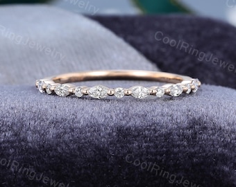 Half eternity Lab grown diamond wedding band women Moissanite band Solid Rose gold ring Marquise cut diamond stacking matching ring gift