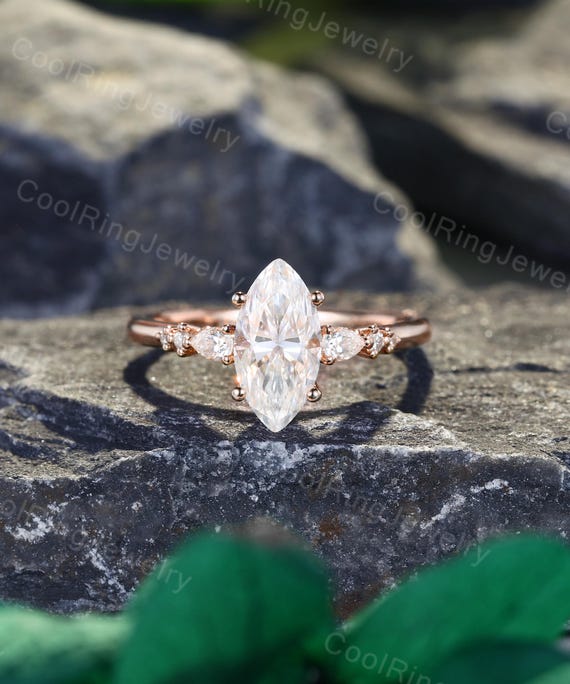 Marquise Cut Moissanite Engagement Ring Solid Rose Gold Ring