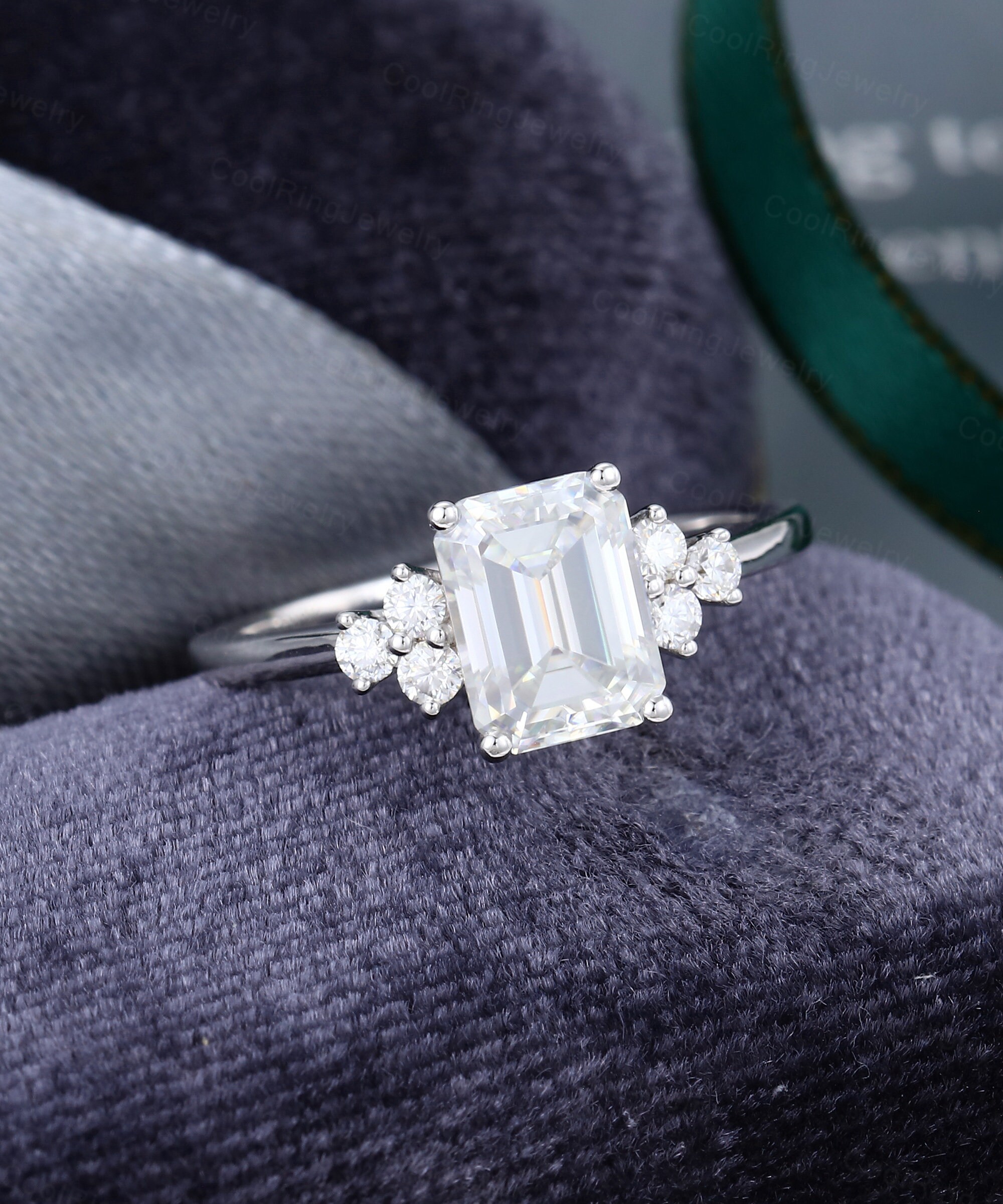 Emerald cut Moissanite engagement ring set white gold diamond | Etsy