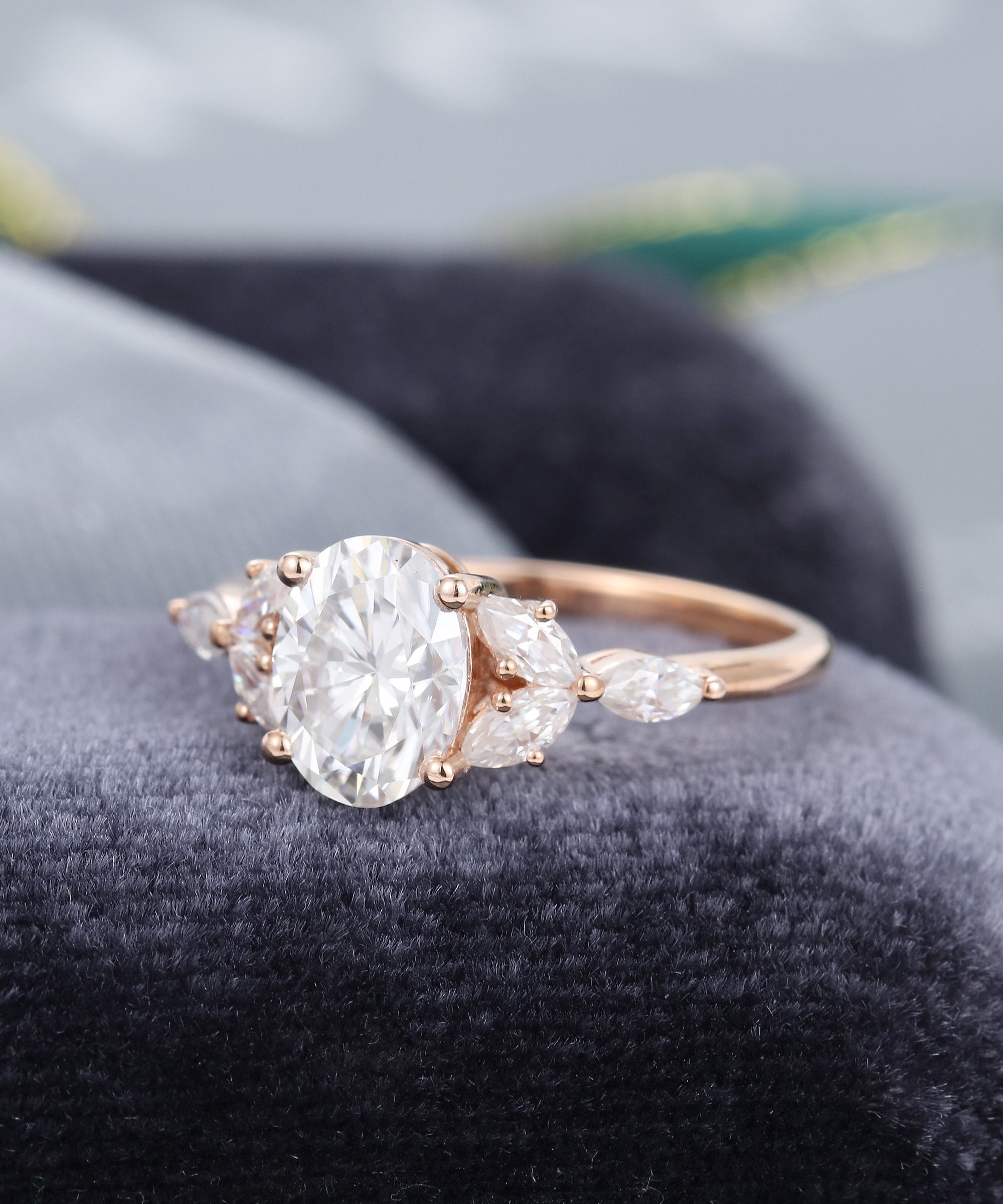 Oval Moissanite engagement ring for her Rose gold Unique | Etsy