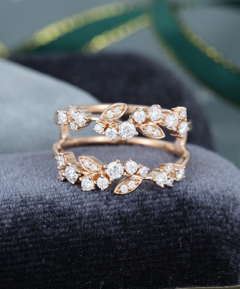 Unique Rose Gold Wedding Band Vintage Double Moissanite Etsy