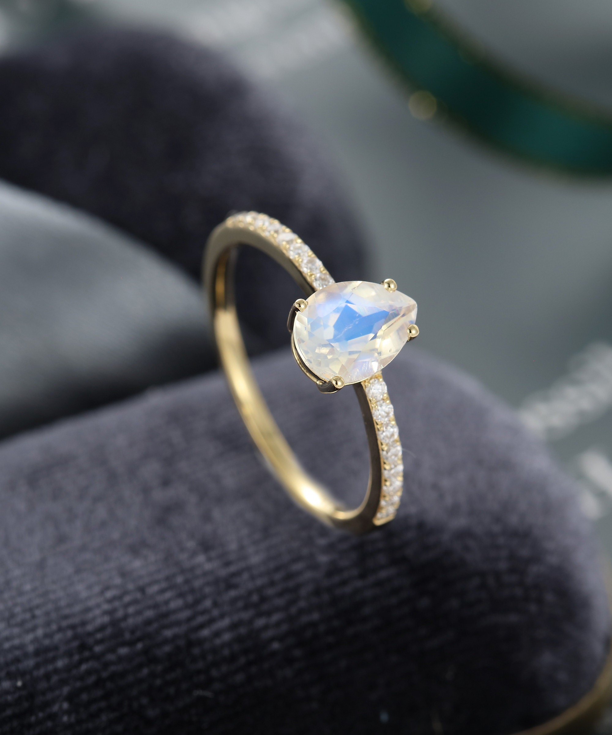 Pear Shaped Moonstone Engagement Ring Vintage Engagement Ring | Etsy