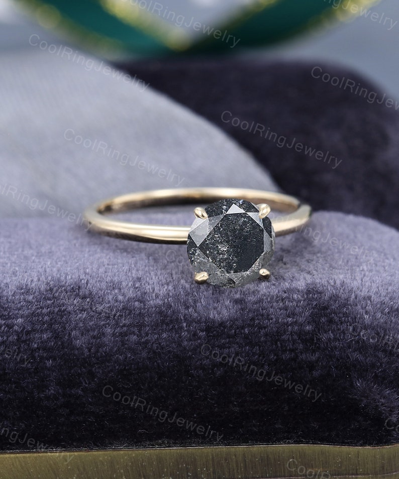 Solitaire Salt and Pepper Diamond Engagement Ring for Women Etsy