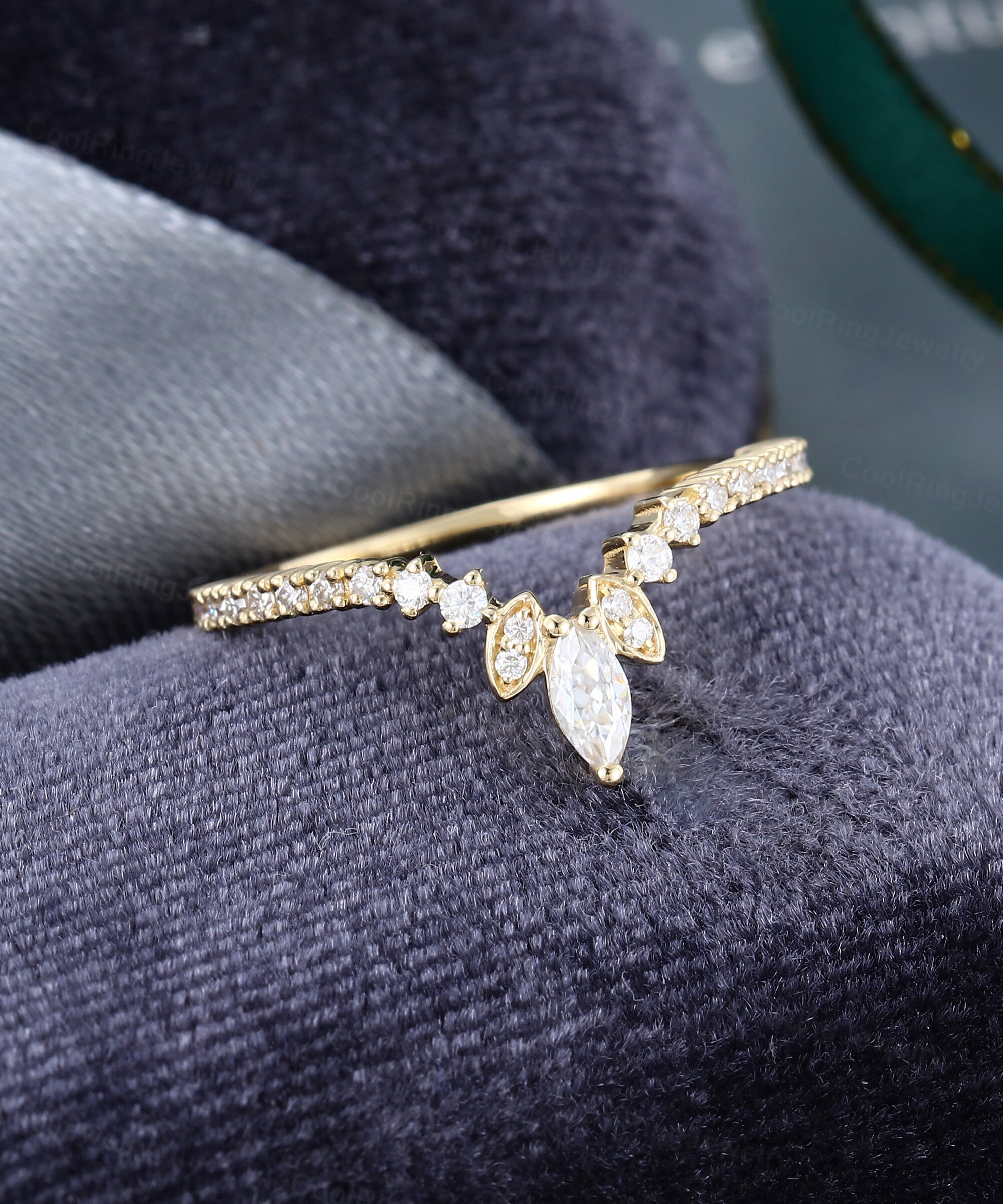 Unique Marquise Cut Diamond Wedding Band Women Curved Yellow Gold ...