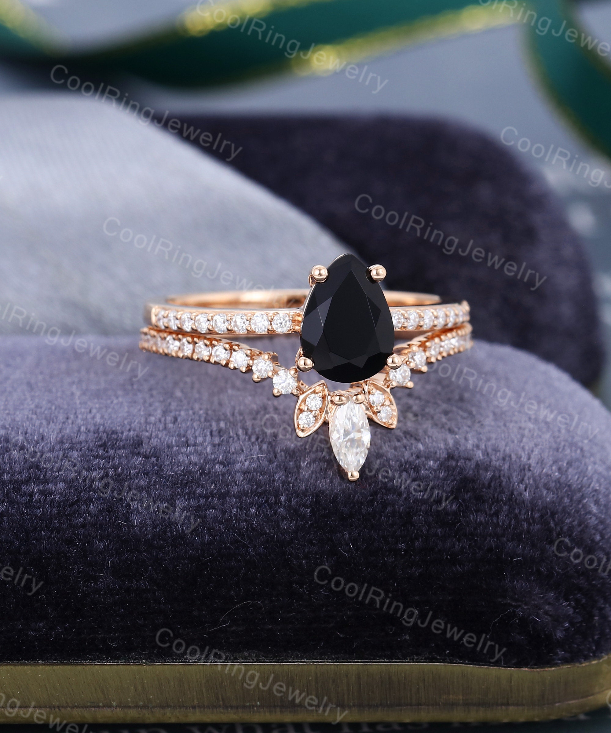 Pear Shaped Black Onyx Engagement Ring Vintage Moissanite - Etsy